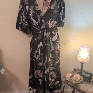 H&M Black and Green Floral Maxi Dress